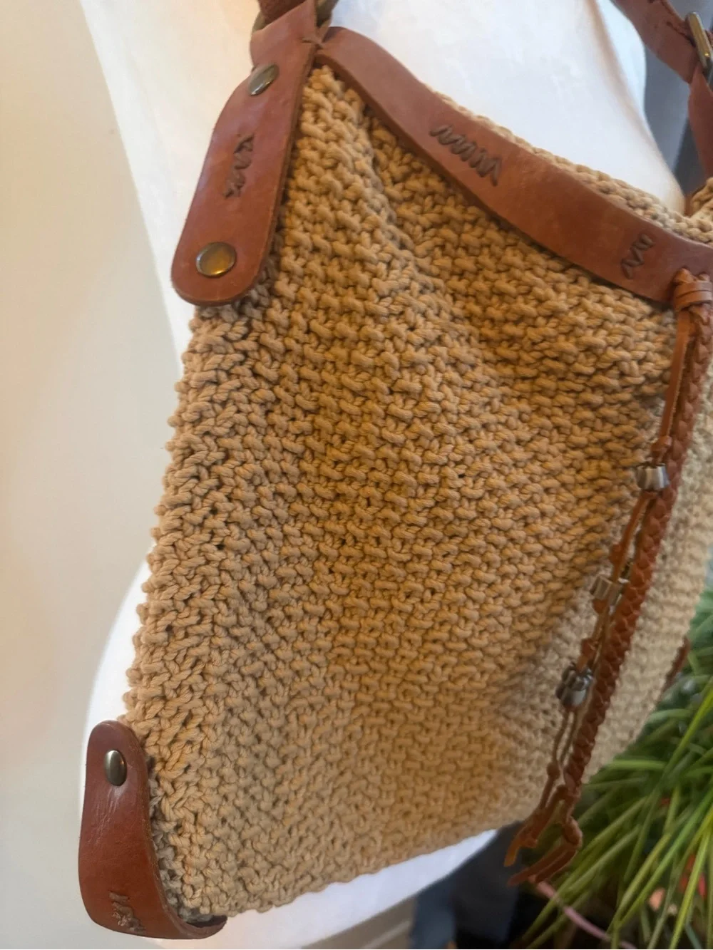 Lucky Brand Crochet Hobo Shoulder Bag | Leather Trim | Boho Festival Purse